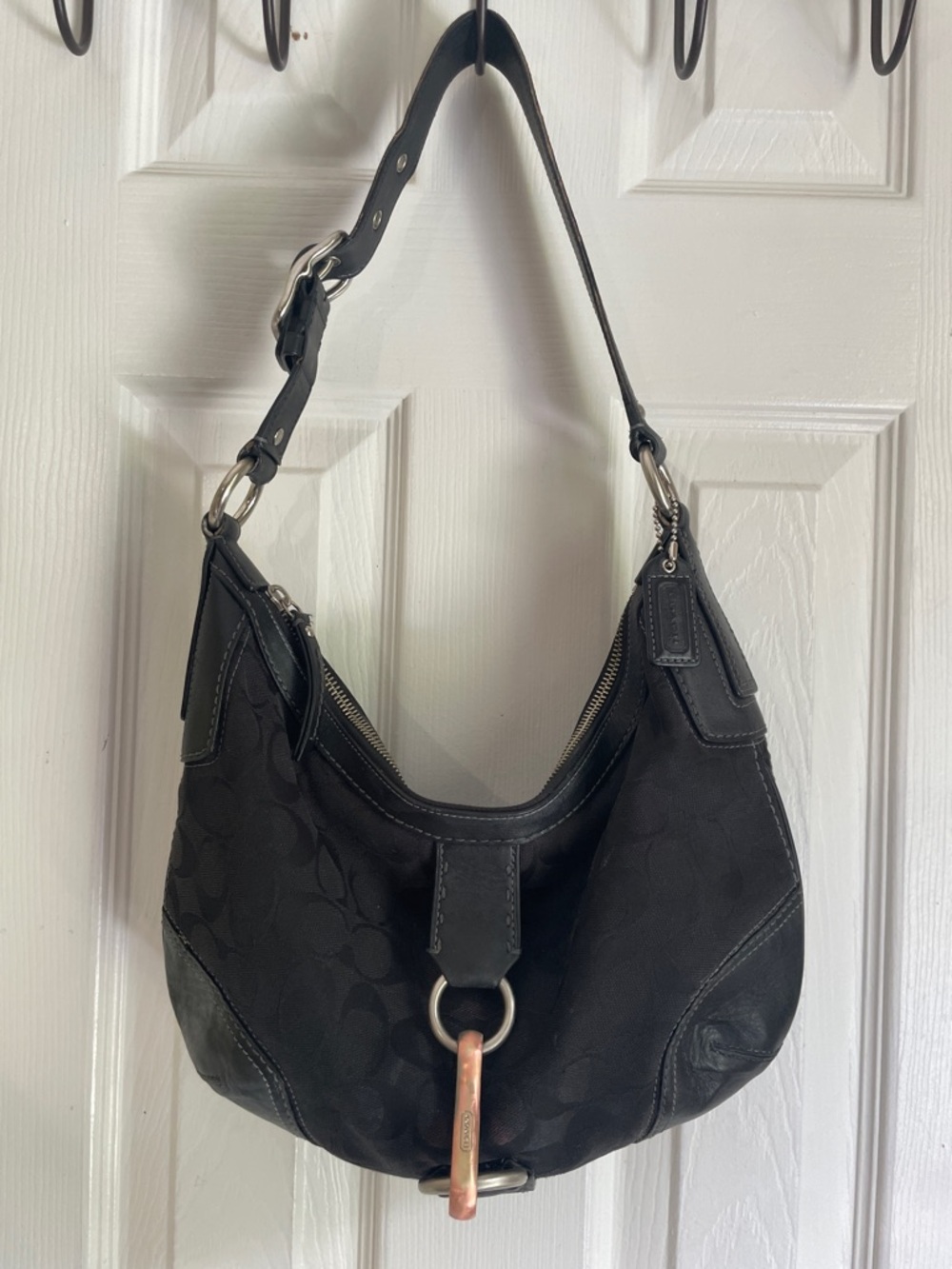 Coach Black Signature Hobo Boho Preppy Shoulder Bag